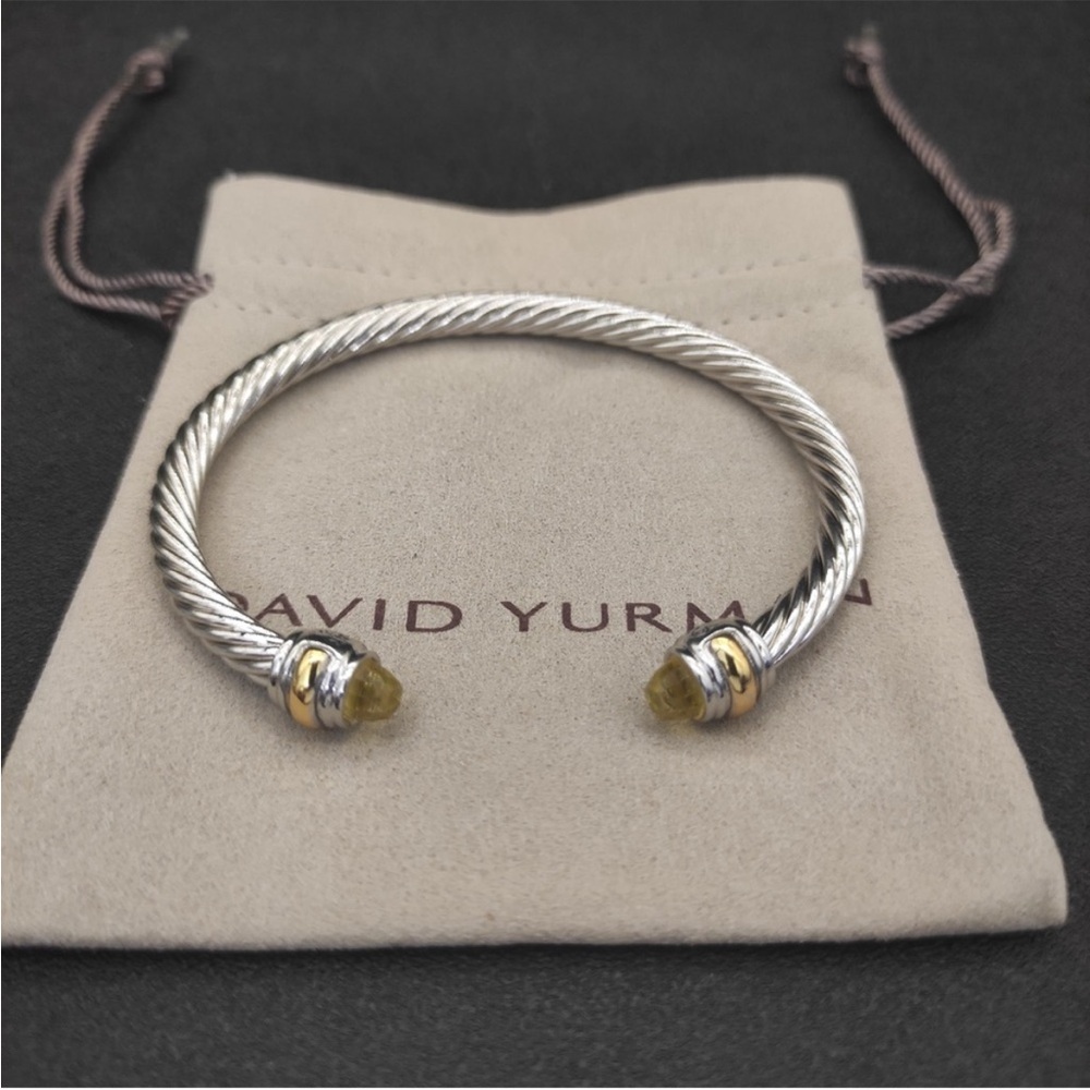David Yurman Sterling Cable Bracelet with Yellow Gemstone Accents 7mm
